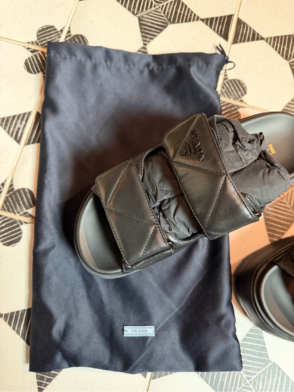 Prada Black Quilted Leather Double-Strap Slide Sandals Platform size 37 - Picture 2 of 16